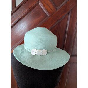 Sun N Sand Womens Mint Green Wide-Brim Hat With Shell Accents & UPF 50+ Protecti